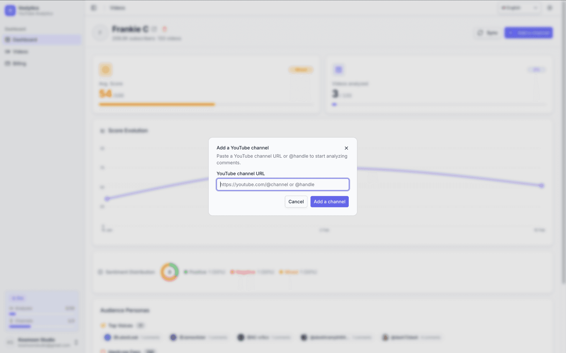 Capture : Formulaire d'ajout de chaîne avec sélecteur de vidéos